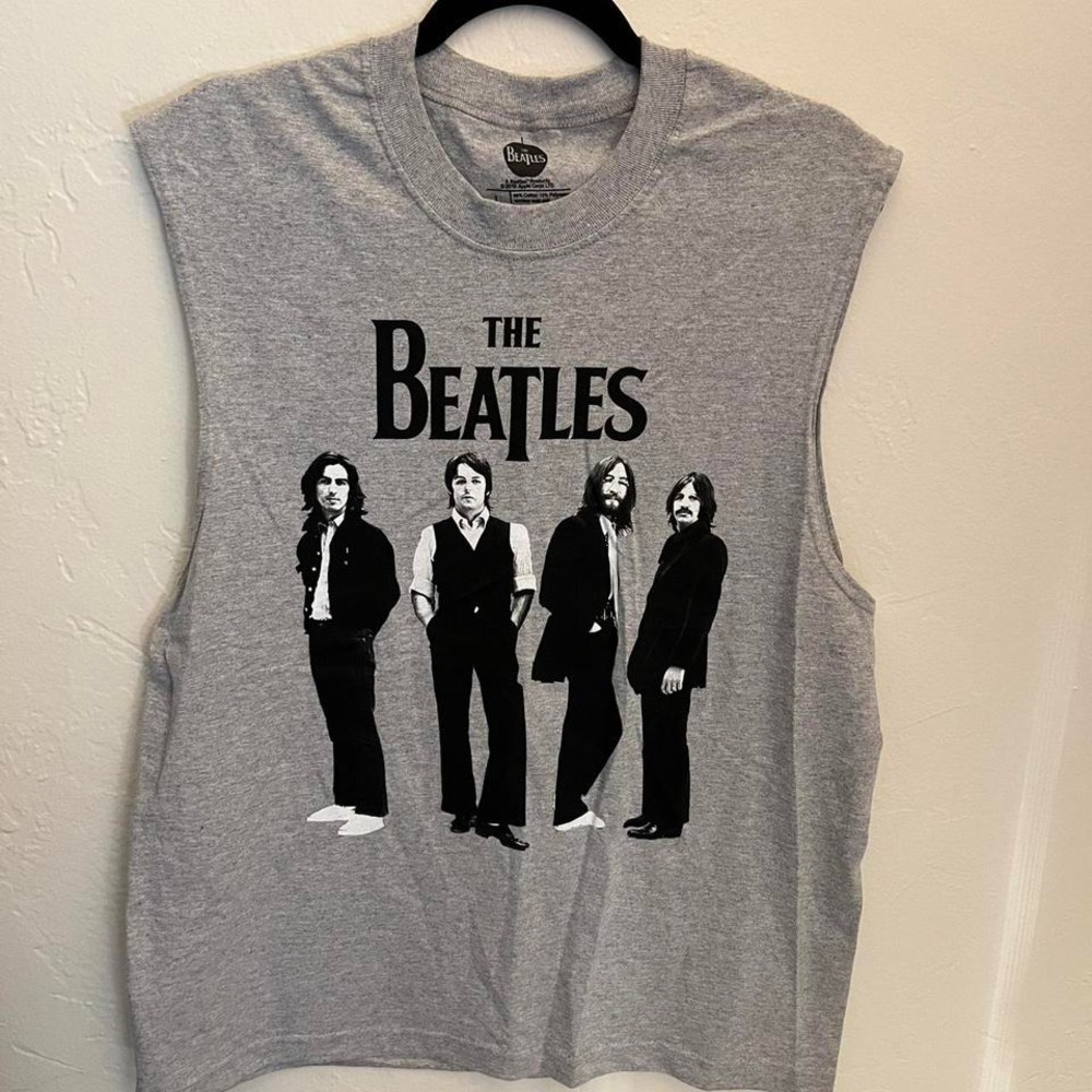 The Beatles T Shirt Sleeveless Gray Band Tee Rock and Roll Music Sz L 0037
